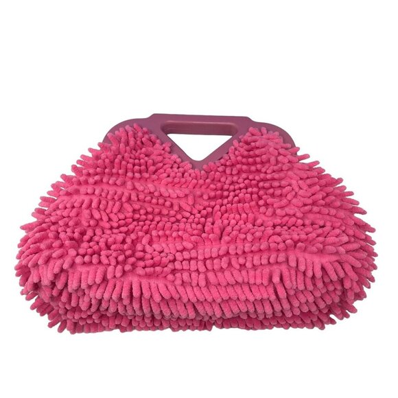 Pink Chenille Handbag Wooden Handle Soft Fluffy Bubblegum Princess - Picture 1 of 5